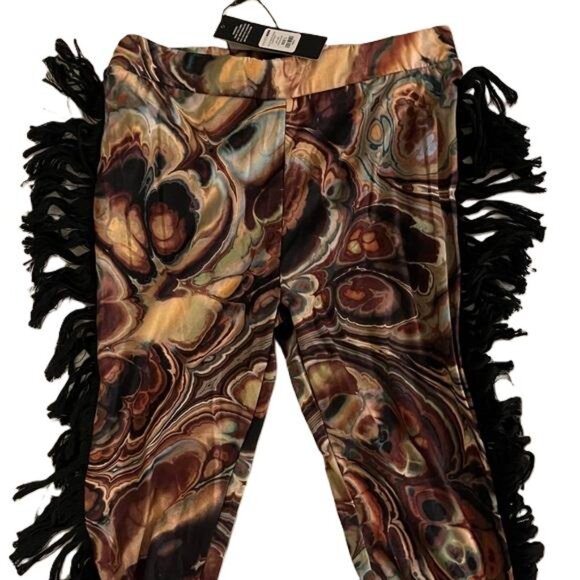 NWT FASHION NOVA All at Once Fringe Flare Pants Psychedelic Pattern Size Large - Picture 6 of 8